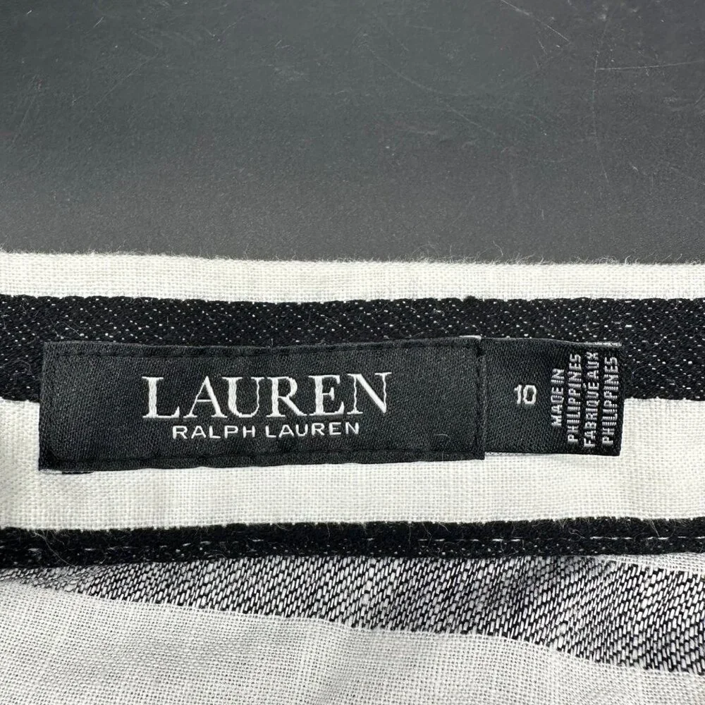 Lauren Ralph Lauren Black White Striped Swing Skirt Womens Size 10 A Line - Picture 4 of 7